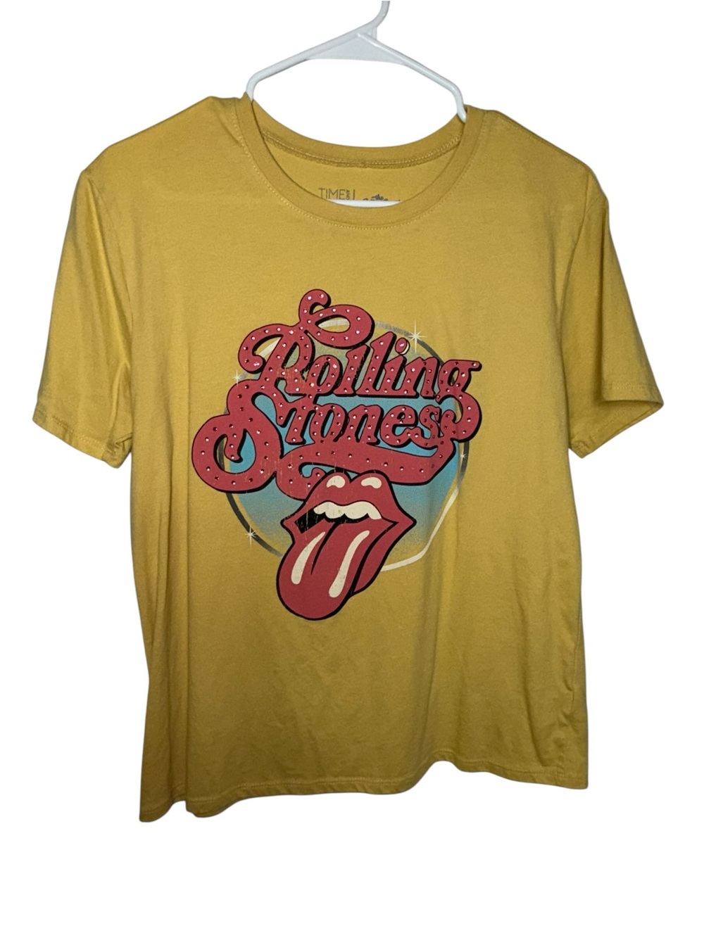 Time and Tru Mustard Yellow Rolling Stones Graphic Tee